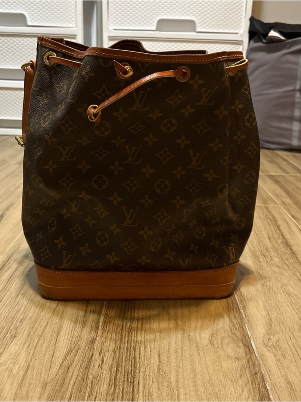 Louis Vuitton Monogram Canvas Drawstring Bucket Bag in Brown and Tan